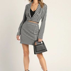 🆕 Lulus Gingham Set - Cropped Blazer & Skirt Set, Medium